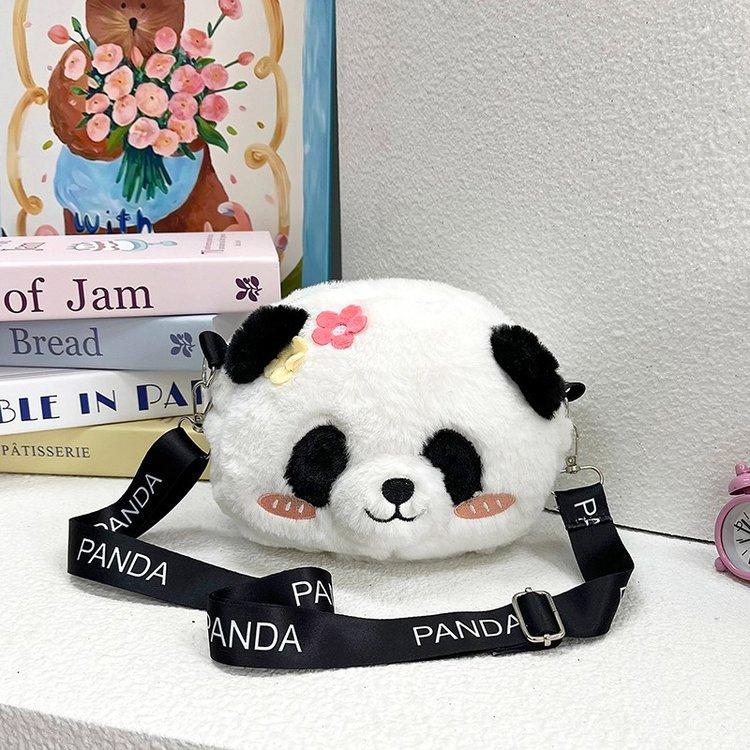 Cute Panda Head Oblique Span Bag Cute Panda National Treasure Plush Bag Children's Toys for Girlfriend Gift Grab Machine Doll