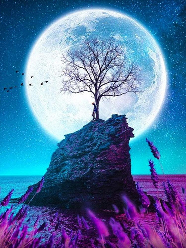 Diamant-Malerei, Mond, voller Bohrer, quadratisch, Diamant-Stickerei, Baum, Perlen, Mosaik, Küstenlandschaft, 5D, DIY-Kunst, Wanddekoration