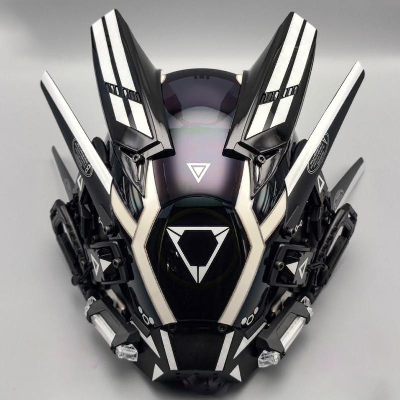 Cyberpunk Led Mask, Halloween Cosplay Costume Black Full Face Mask, Futuristic Techwear Helmet LED Light, Punk Knight