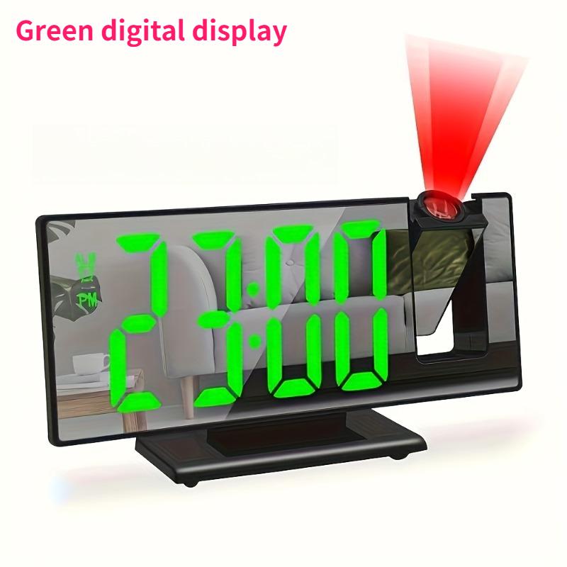 180° Adjustable LED Projection Alarm Clock with Snooze 12/24H Temperature Display and Mirror Design USB Powered for Bedroom Home