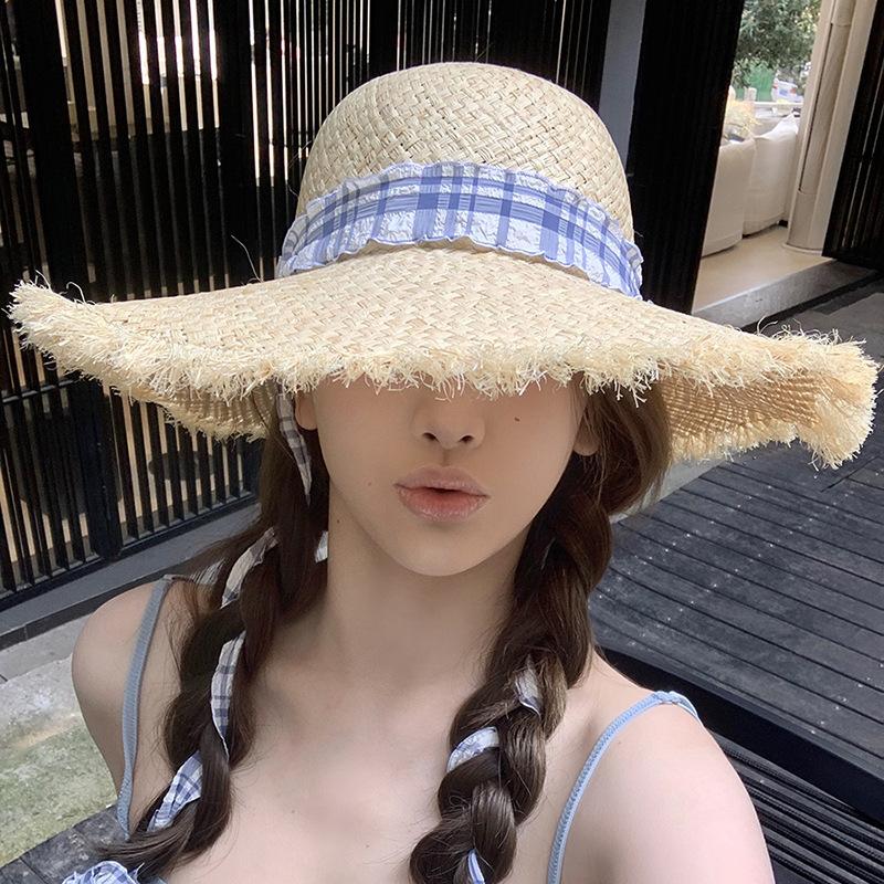 Big Edge Hat Women's Summer Vacation Wind Raffia Straw Hat Big Brim Sunshade Sunscreen Burr Edge Temperament Beach Hat