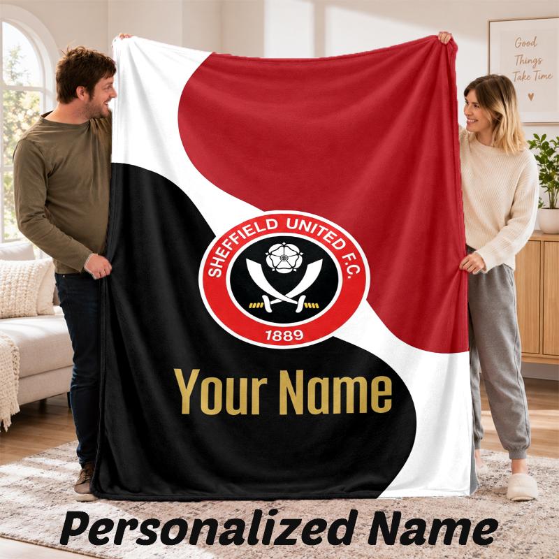 Sheffield United FC Personalized Flannel Blanket Custom Name Text Soft Throw Blanket Home Decor