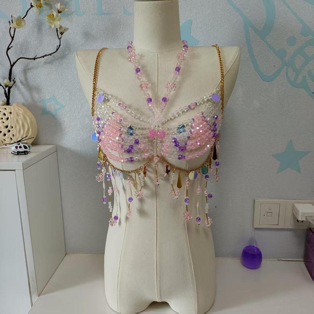 European Handmade Beaded Tassel Body Chain Vest for Women - Beach Party Strappy Chest Chain