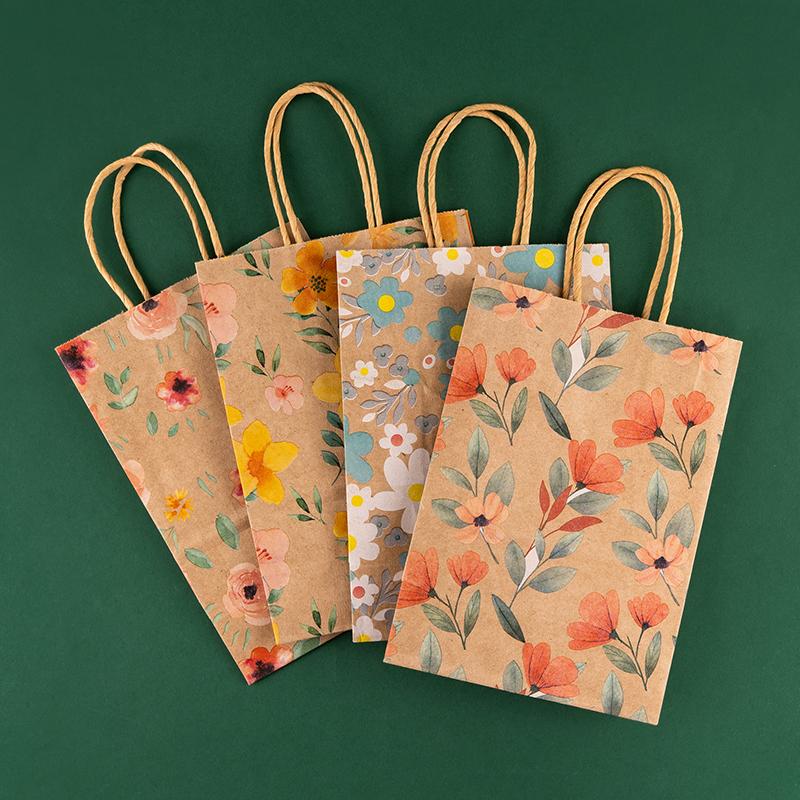 

StoBag, Spring Floral Kraft Paper Gift Bags, for Birthday, Party Supplies, Eco-Friendly Paper, children s package, 12/30pcs 12pcs&15x8x21cm