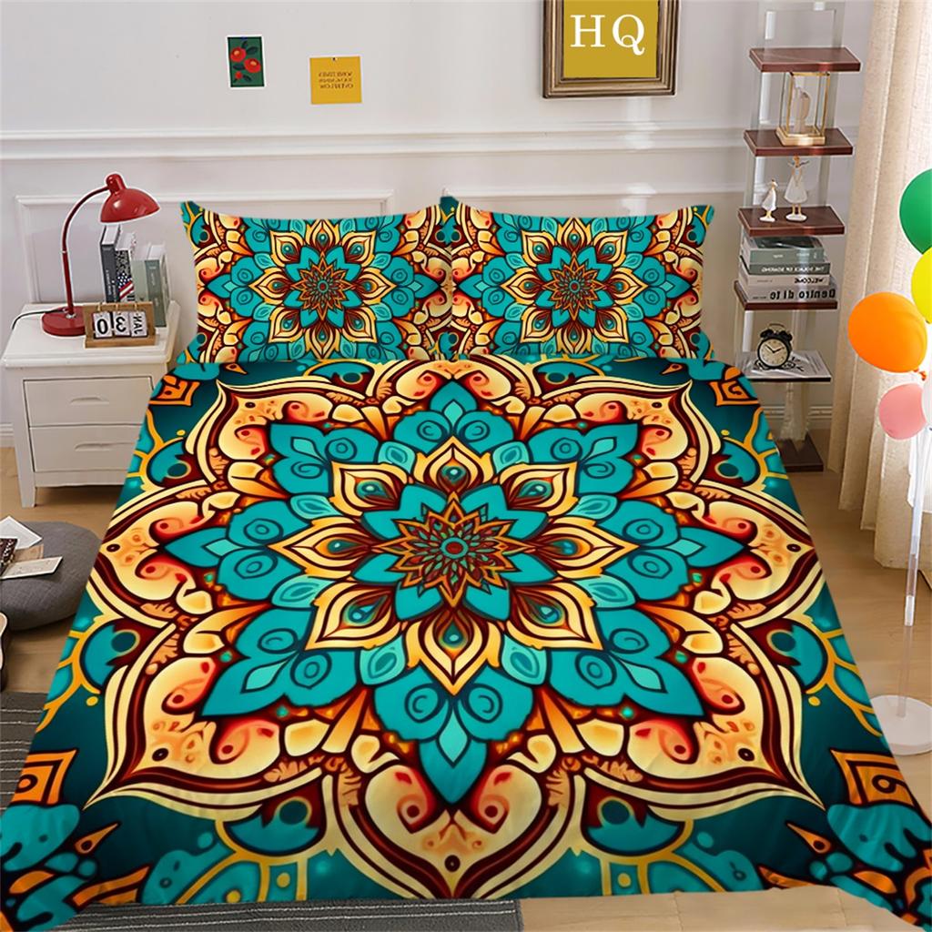 Set de lenjerie de pat cu temă indiană 3D Husă de pilotă cu flori cacheteil Față de pernă 2/3 US/UK/EU/AU Husă de pilota decorativă moale, cu uscare rapidă, dimensiune completă