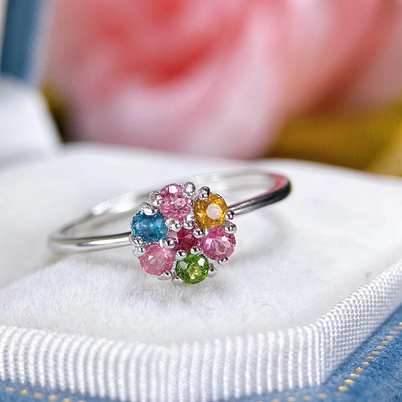 S925 Silver Natural Tourmaline Women s Open Ring - Youthful & Trendy Design Adjustable Open Size
