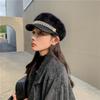 Women's Hats Fall and Winter Plush Flat Top Navy Hat Fashion Versatile Pearl Cap Lace Winter Star Anise Beret