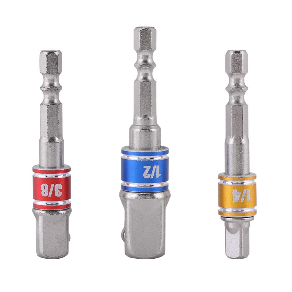 3PCS 1/4" 3/8" 1/2" Drive Socket Adapter Set High Speed Nut Driver Multi-Color Impact Grade Socket Adapter 1/4 Inch Hex Shank