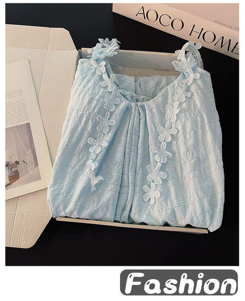 2026 Women's Summer Nightgown: Built-in Bra, Cloud Cotton, Butterfly Flower, Spaghetti Strap, Sexy Home Wear Set