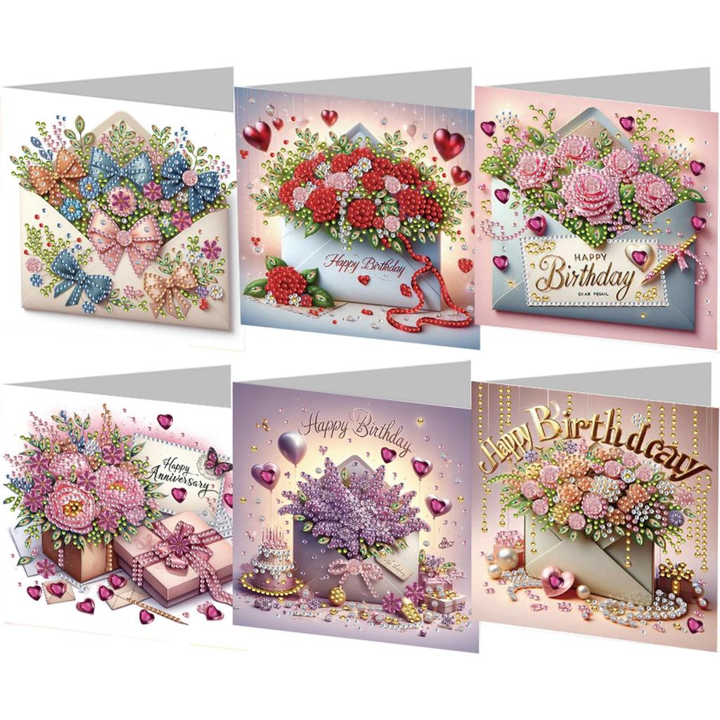 6PCS DIY Rhinestone Diamond Art Mosaic Postcards Diamond Art Greeting Cards Creative Birthday & Thanksgiving Card Kit