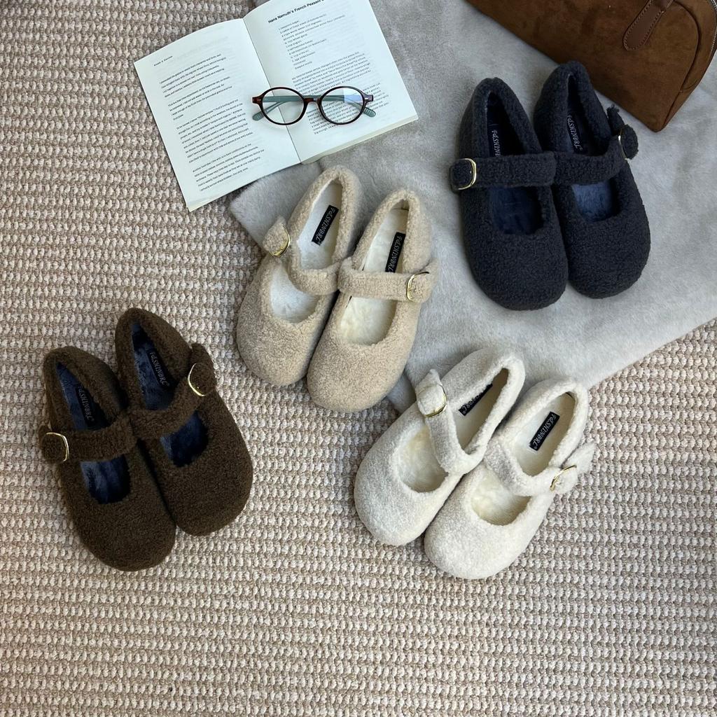 2025 winter new round head with velvet warm beans versatile Mary Jane platform commuter women's shoes