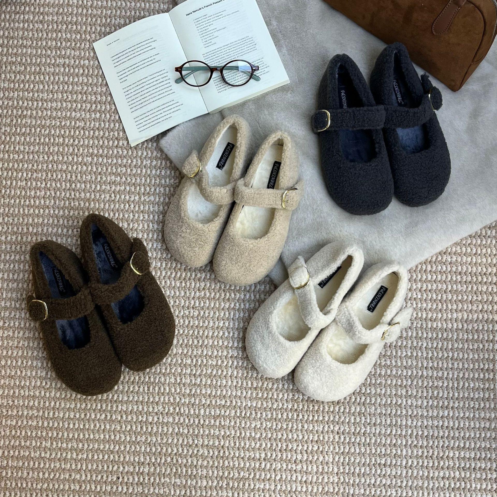 

2025 winter new round head with velvet warm beans versatile Mary Jane platform commuter women s shoes 39 темно-сірий