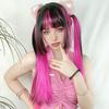 Black Pink Ombre Long Straight Pigtail Cosplay Wig, Heat Resistant Synthetic Hair for Halloween Party