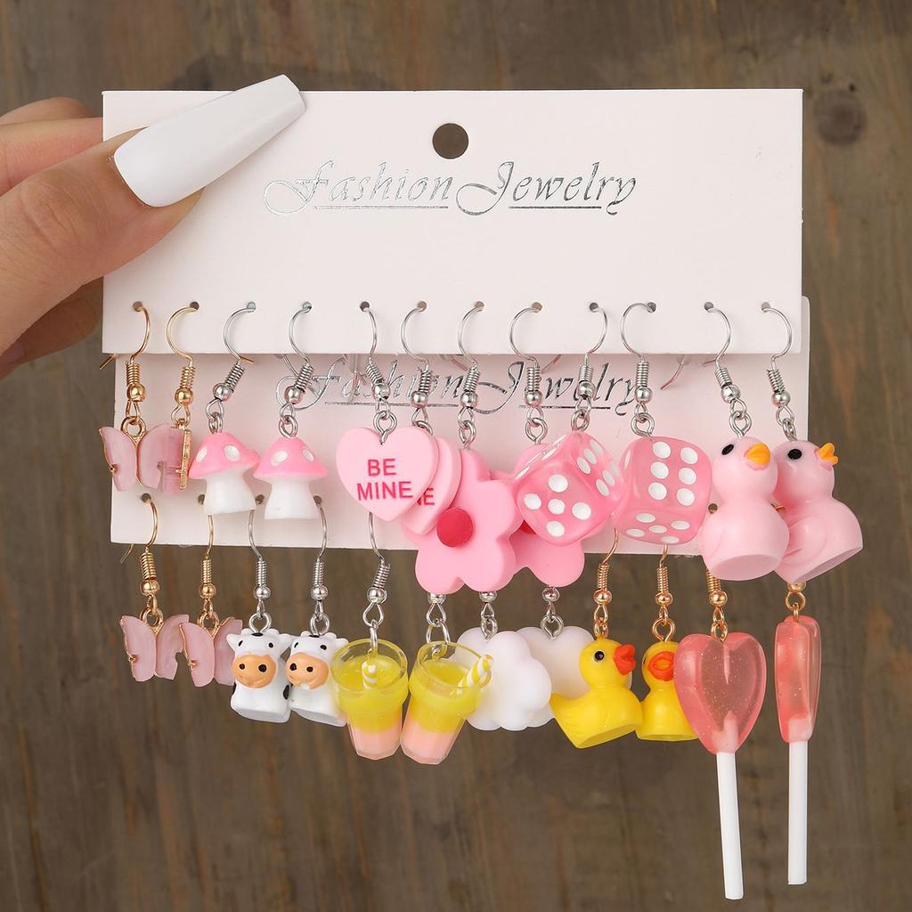 Y2K Mode Süßes Cartoon Ohrring Set Für Frauen Bunte Dopamin Acryl Ohrringe Mädchen 2026 Neuer Trendiger Schmuck Geschenke
