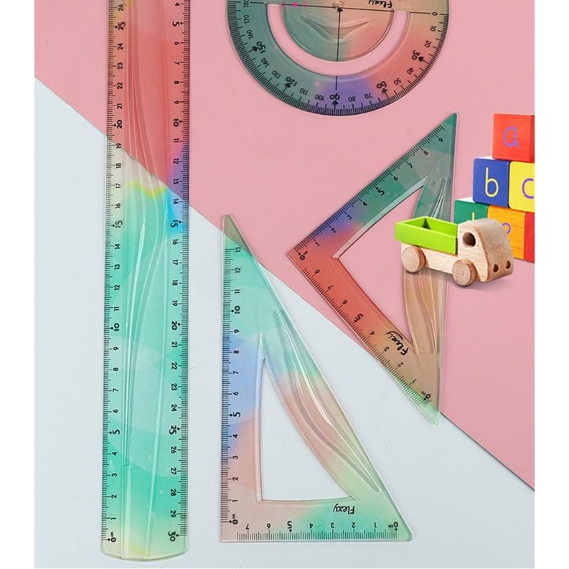 4Pcs Foldable Ruler with Triangles Ruler Protractor Straight Ruler, Plastic Ruler Set Flexible Ruler Soft Bendable Ruler