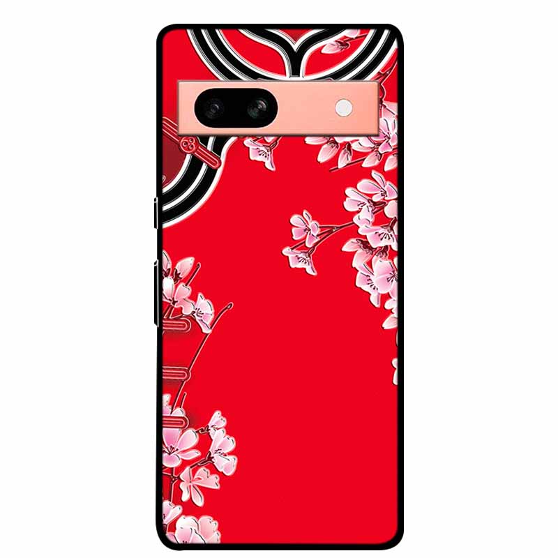 3D Flowers Case For Google Pixel 7a 5G Case Emboss Relief Floral Black Silicone Soft Back Covers For Google Pixel 7a Case Fundas