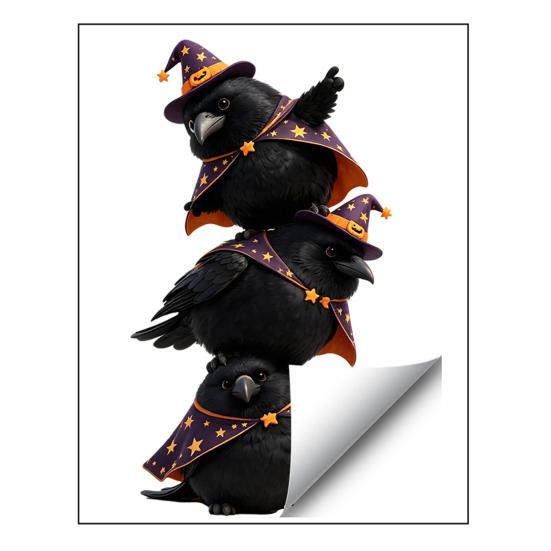 Static Glass Sticker, Traceless Reusable Window Decal, Halloween Bird Shapes Wizard Hat Crow Colorful Parrot Skull Spider Web Window