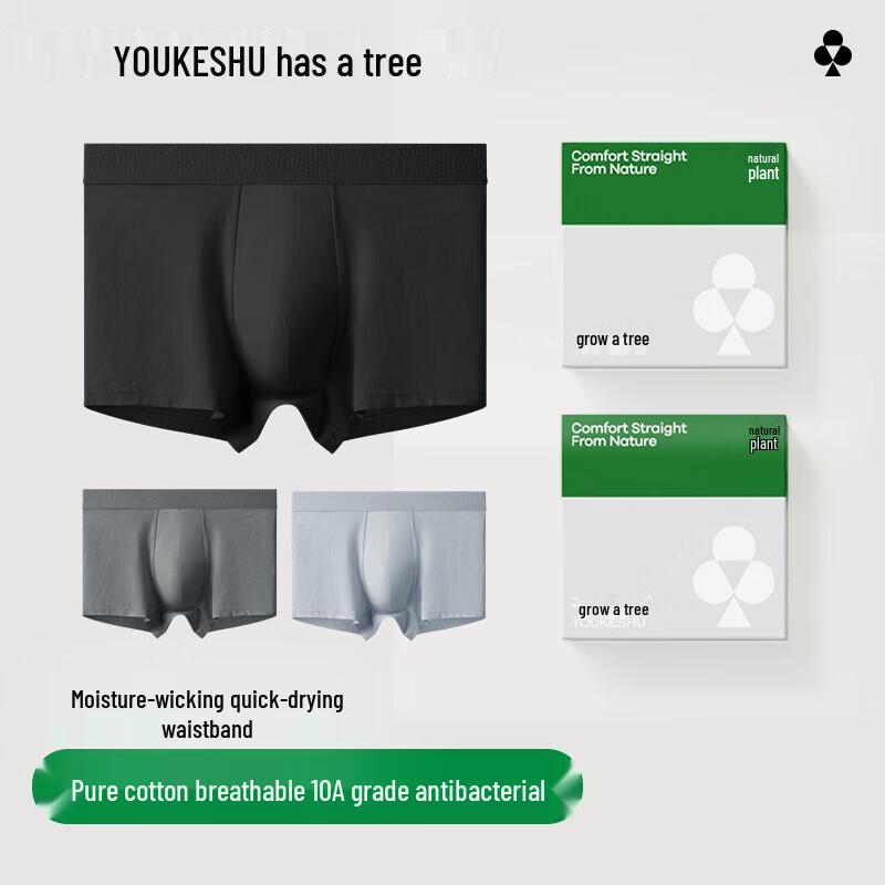 Youkeshu Men's 10A Antibacterial Cotton Boxer Briefs