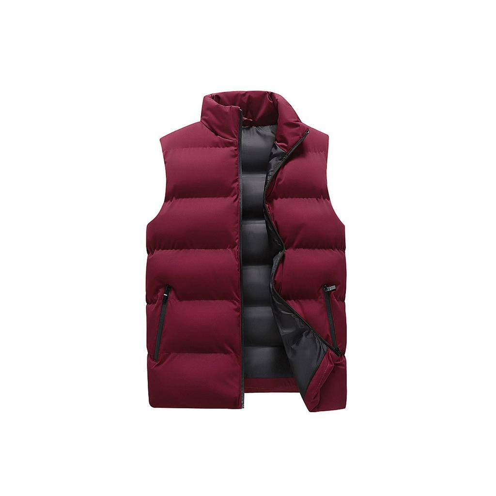 Men's Solid-color Casual Vest, Men's And Women's Zipper Stand-up Collar Thickened Warm Vest Jacket