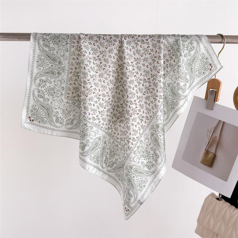 Luxury Brand  Chain Print Square Silk Scarf for Women Hijab Hair Bands 70cm Neckerchief Female Satin Shawl Ribbon Headband