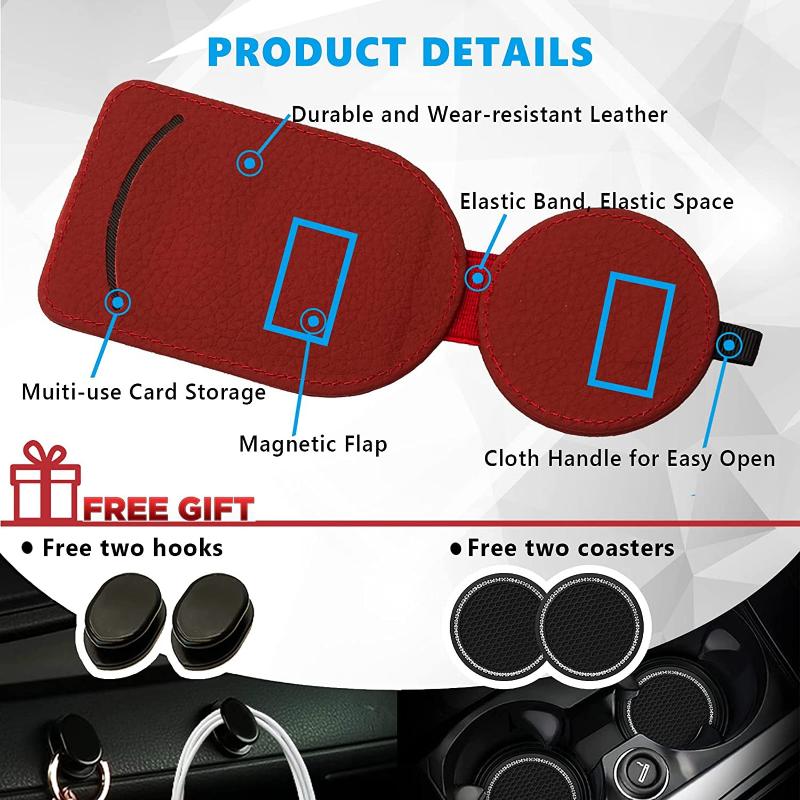 Sunglass Holder for Car Visor,Magnet Sunglasses Holder for car,Leather Car Sunglass Holder,Visor Sunglasses Clip with Storing Glasses Cards