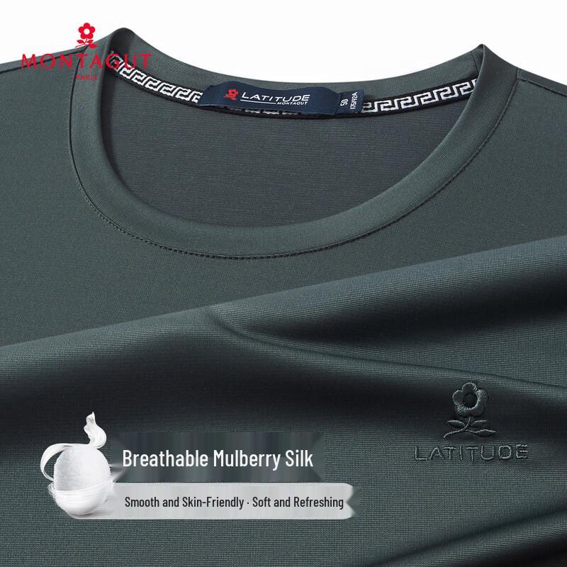 MONTAGUT Men's Breathable Mulberry Silk Blend Round Neck T-Shirt