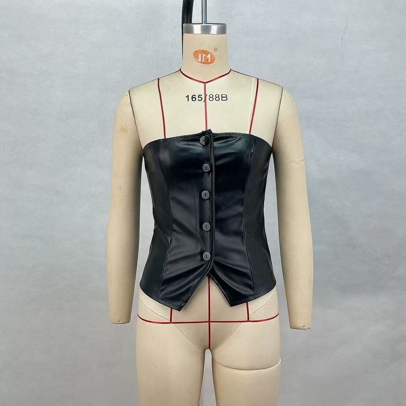 

Fashion Style New Sexy PU Leather Tube Top Tops Silm Slim Looking Short Vest Sexy PU Leather Vest Black S