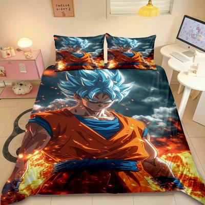 Huse de pilotă imprimate cu desene animate D-Dragon-Balls Anime Super Saiyan Son Goku Set de lenjerie de pat Set de huse pentru plapumă Mărime Twin Full pentru pat