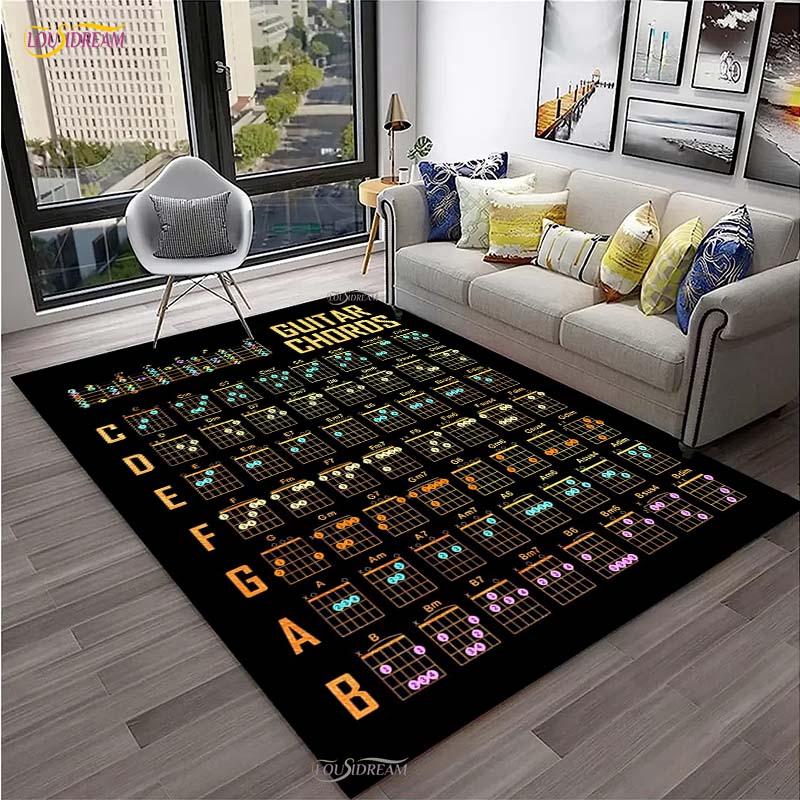 Muziek Basis Gitaar Akkoord Theorie Grafiek Piano Tapijt voor Woonkamer Slaapkamer Vloerkleden Keuken Antislip Vloermat Alfombra Verjaardagscadeau