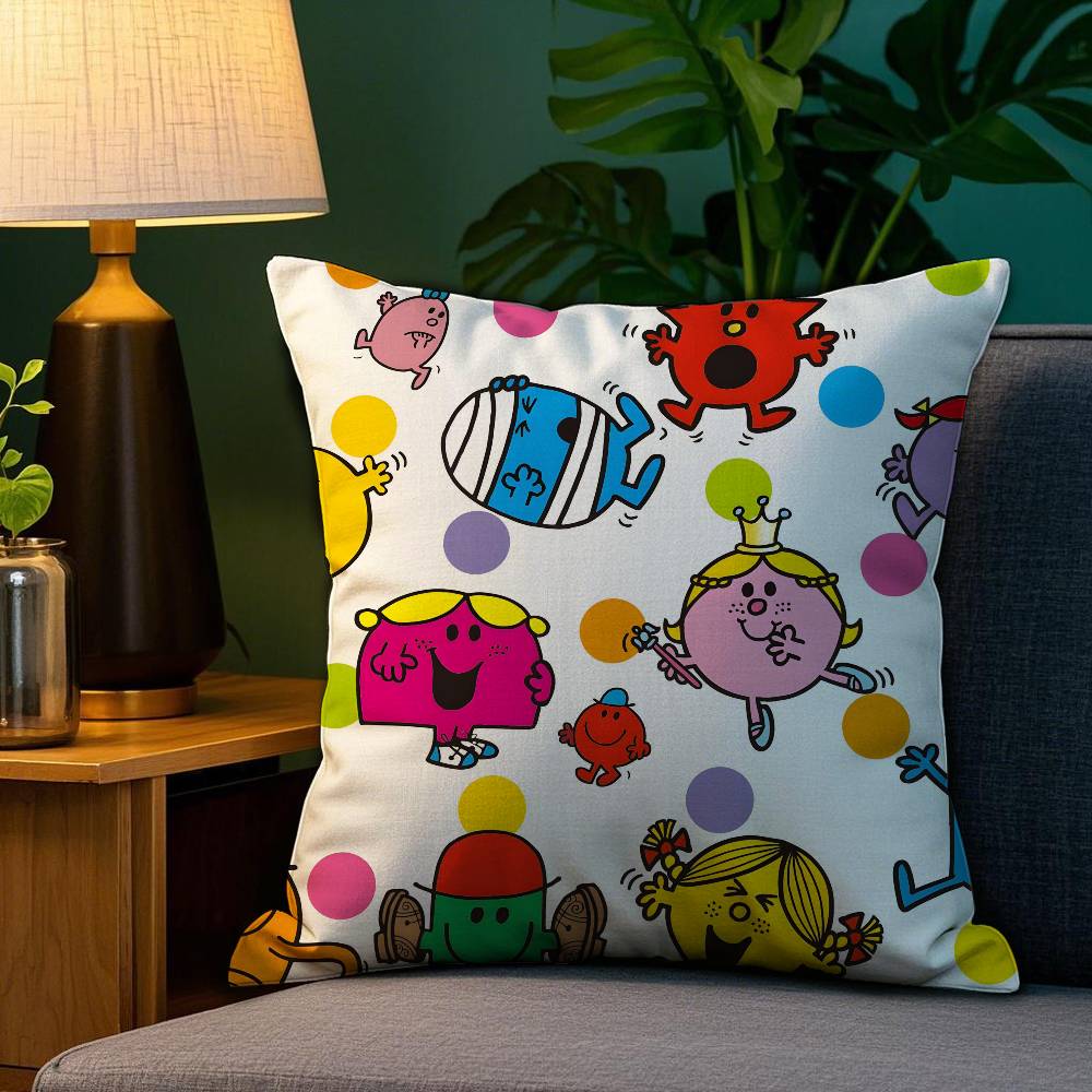 Mr. Men and L-Little Miss Pillow Case Plush Fabric Soft Double Sided Print Home Sofa High Quality Cushion Cover Throw