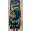 European and American New Summer Flower Ocean Printing European Size Round Neck Sleeveless Long Dress Creative Loose Dress