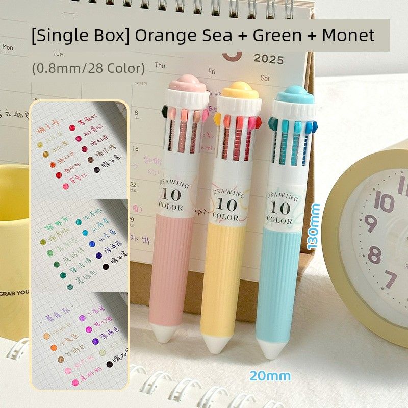 

Grade Three Class Two 10 Colors Painting Ballpoint Pen Multicolor Press Gel Pen Only for Pupils Hand Account Drawing Notes K [28 colors] Green + Orange Sea + Monet