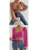 Summer V-Neck Chiffon Lantern Sleeve Drawstring Top