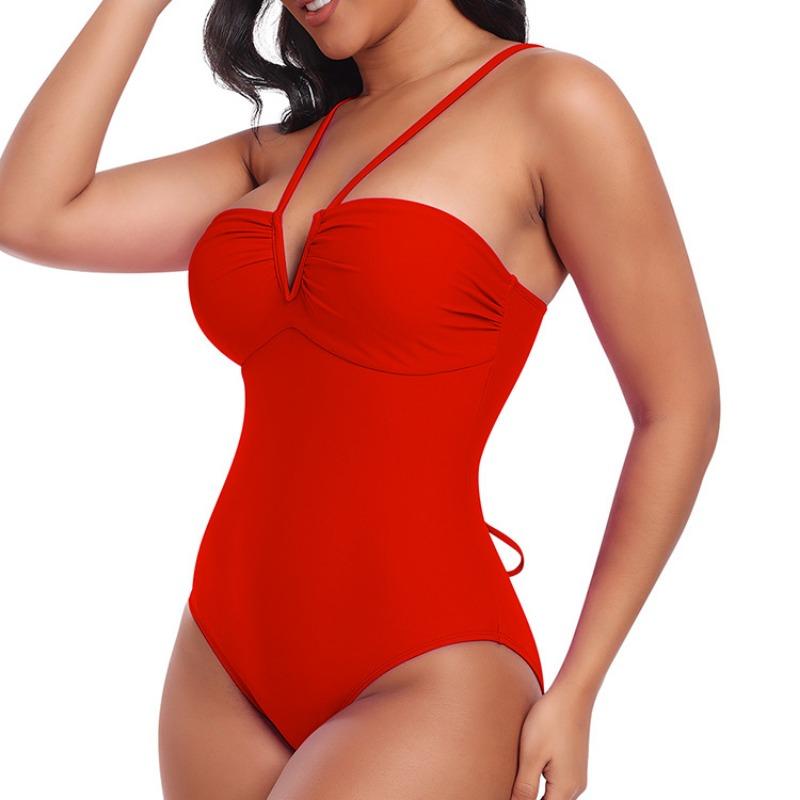 Manufacturer Wholesale Swimwear Sexy V Neck Halter One Piece Bodysuit