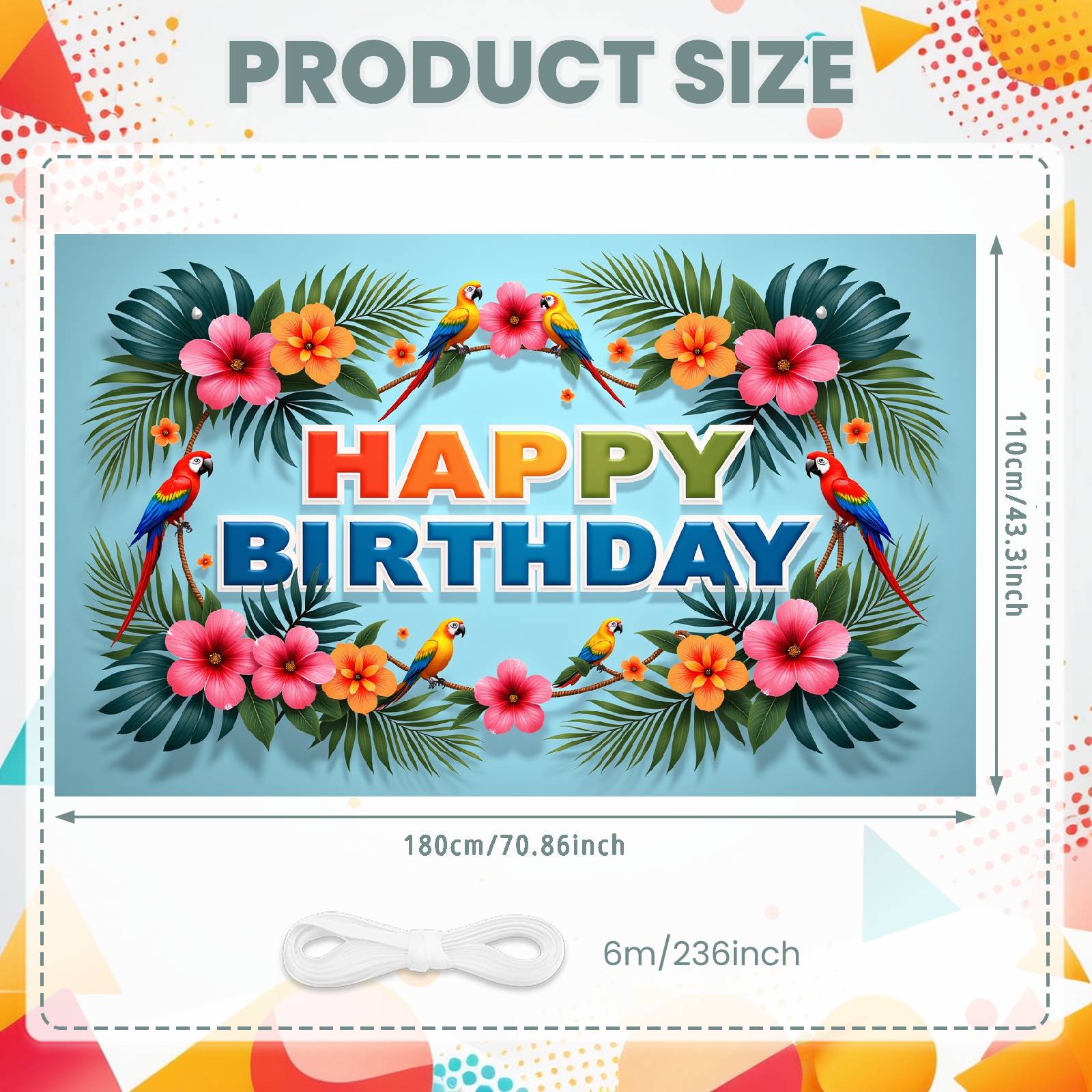 

Banner Vibrant Color Scheme Birthday Party Banner Luau Birthday Banner Floral Border For Adult Birthday Luau Party Indoor