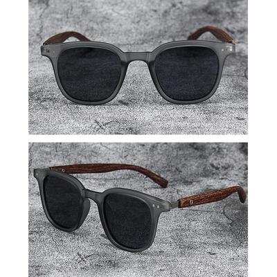 Vintage UV Protection Wood Grain Sunglasses Outdoor Street Photography Square Frame Sun Glasses Shades for Women & Men