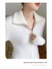 25 Premium Women's Baby Cashmere Cardigan, Double-Zipper Lapel Ribbed Sweater, Loose Wool Coat for Autumn/Winter.