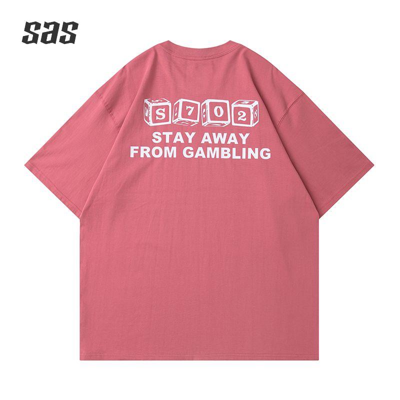 

S702 European and American-Style Short-Sleeved Cotton Printed T-shirt Rose pink dice T L