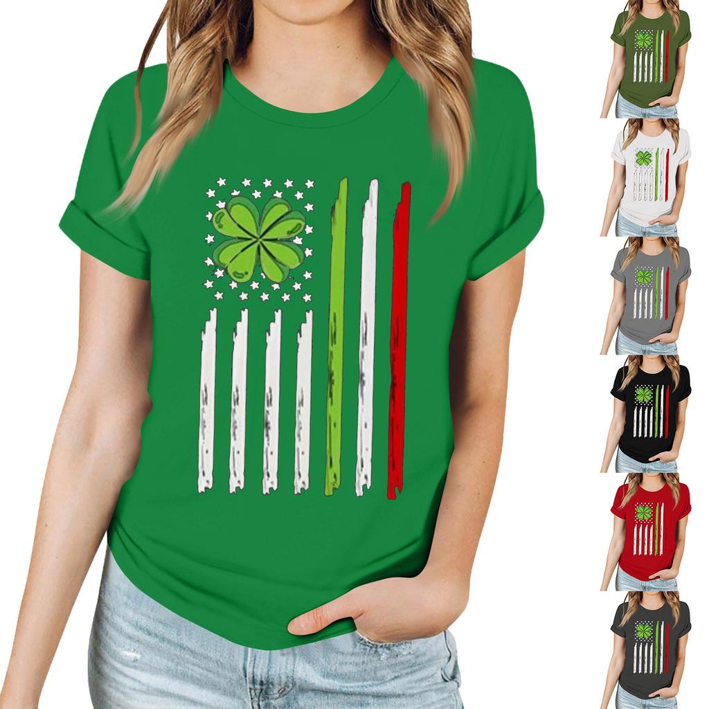 Women's Casual Printed T-Shirt Round Neck Pullover Short Sleeve Top