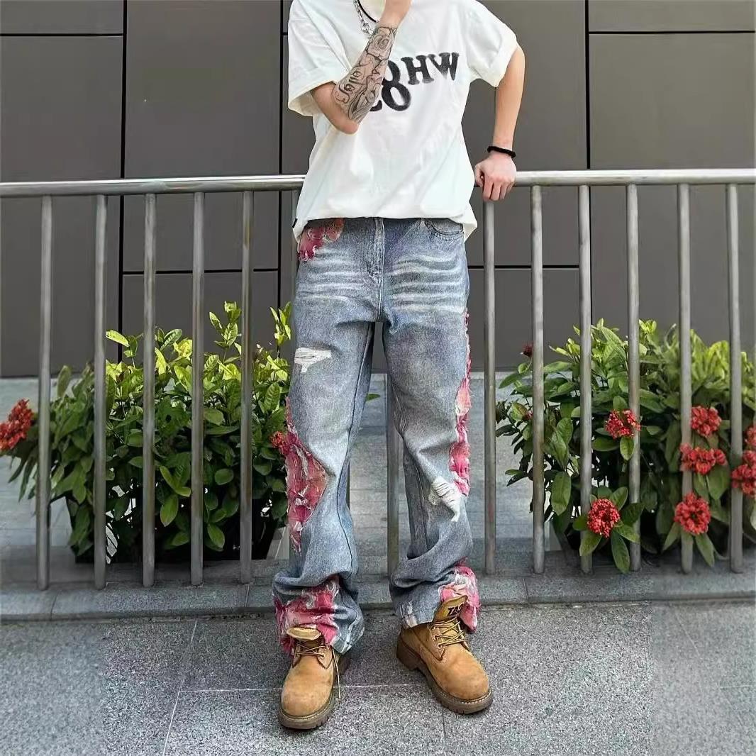 

Модные американские джинсы High-Street Micro-Flared Wide Leg для мужчин и женщин 3X Large синий