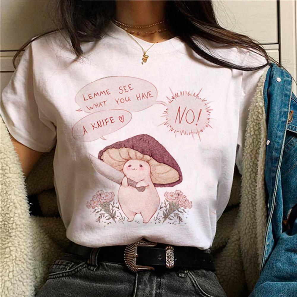 Mushroom t shirt women streetwear comic funny Tee female Y2K tops Japanese comics graphic clothing Retro round neck print TShirt