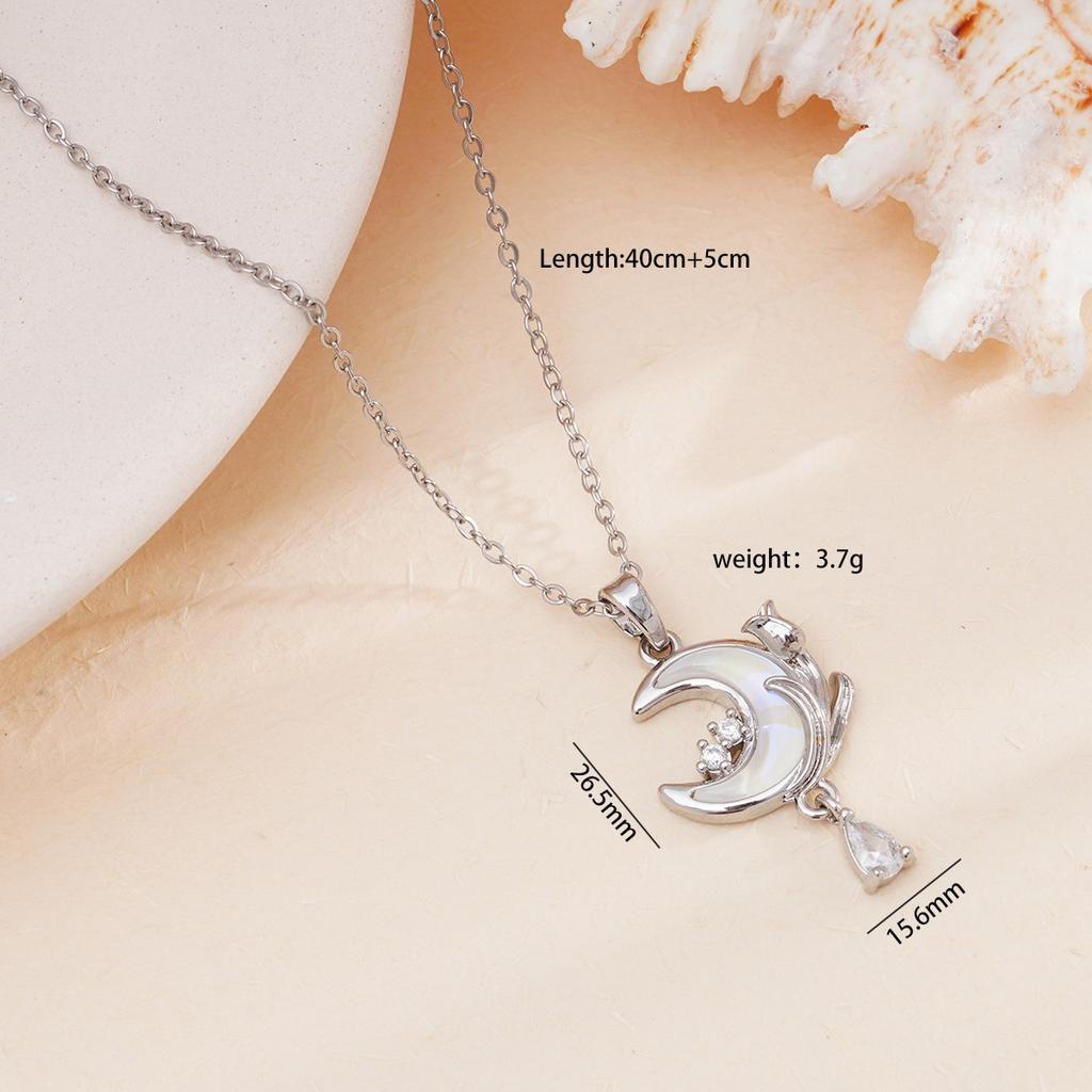 Sweet Colorful Resin Moon Zircon Tassel Pendant Necklace Stainless Steel Chain Cute Moon Jewelry Gifts for Women Teen Girls