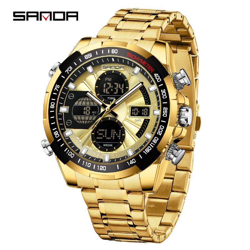 Sanda Men s Multifunctional Chronograph Steel Band Watch - Waterproof, Night Vision Quartz Sports Watch