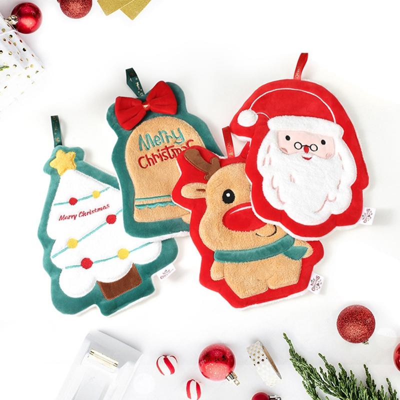 Christmas Hand Towel Set Coral Velvet Xmas Tree Santa Claus Hand Towels Absorption Quick-Drying Hand Towel For Kitchen Bathroom