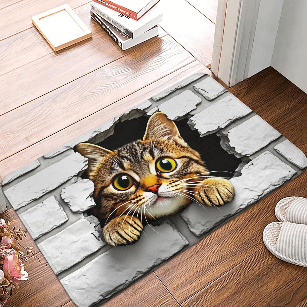 Realistic 3D Wolf  Peeking Out Of Torn Doormat Anti-Slip Bathroom Kitchen Mat Living Room Floor Door Entrance Carpet Rug