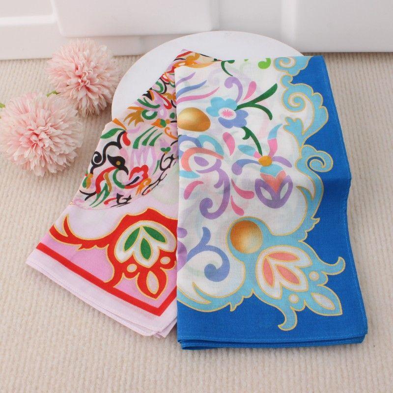 

Хлопковый женский носовой платок большого размера, из чистого хлопка, тонкий, дышащий, впитывающий пот, мягкий носовой платок, квадратный шарф, косынка, шарф 48cm-totem flower blue powder two pack