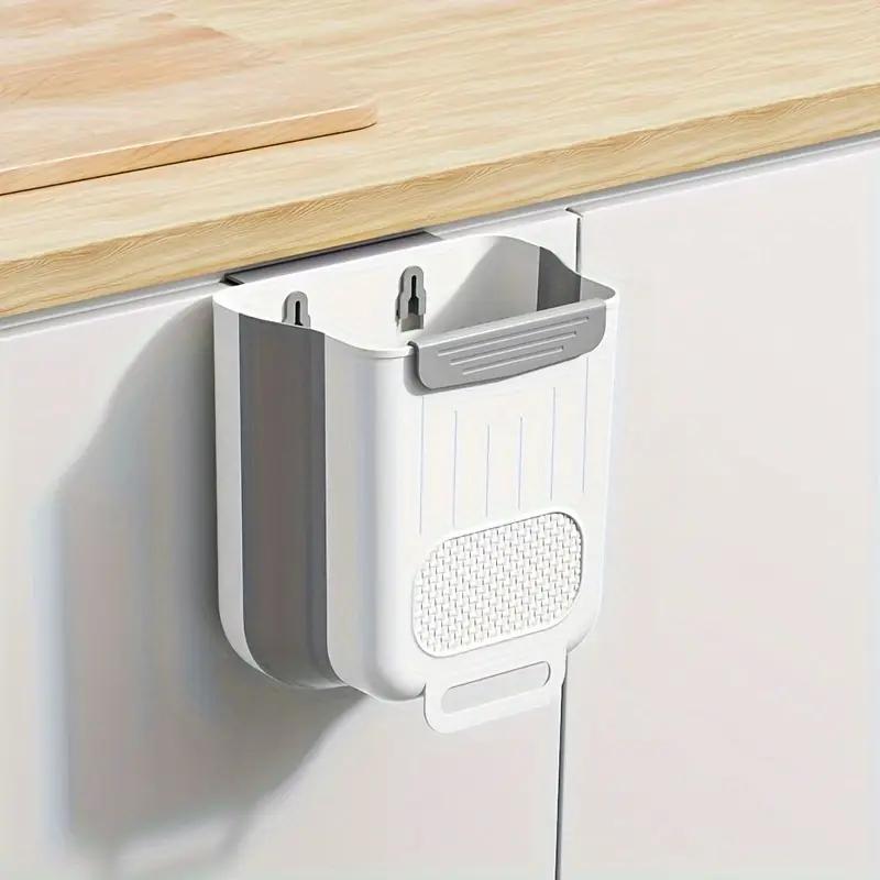 Papelera de cocina plegable de pared, ahorra espacio en la puerta del armario, capacidad de 10 l, diseño sin curvas.