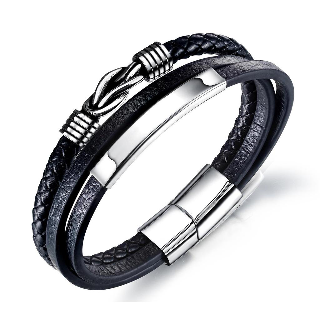 Brățară Punk din Piele Multistrat Trendy: Bijuterii Retro și Versatile pentru Bărbați