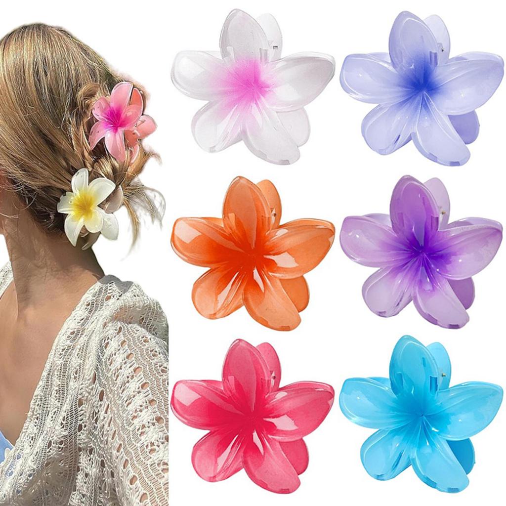 Hawaiian Style Gradient Flower Crab Hair Clips for Women Plumeria Barrettes Beach Vacation Hair Claw for Thin/Thick Hair Accessories