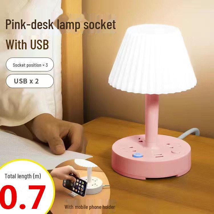 LED Nachttischlampe mit USB-Ladeanschluss und mehreren Steckdosen